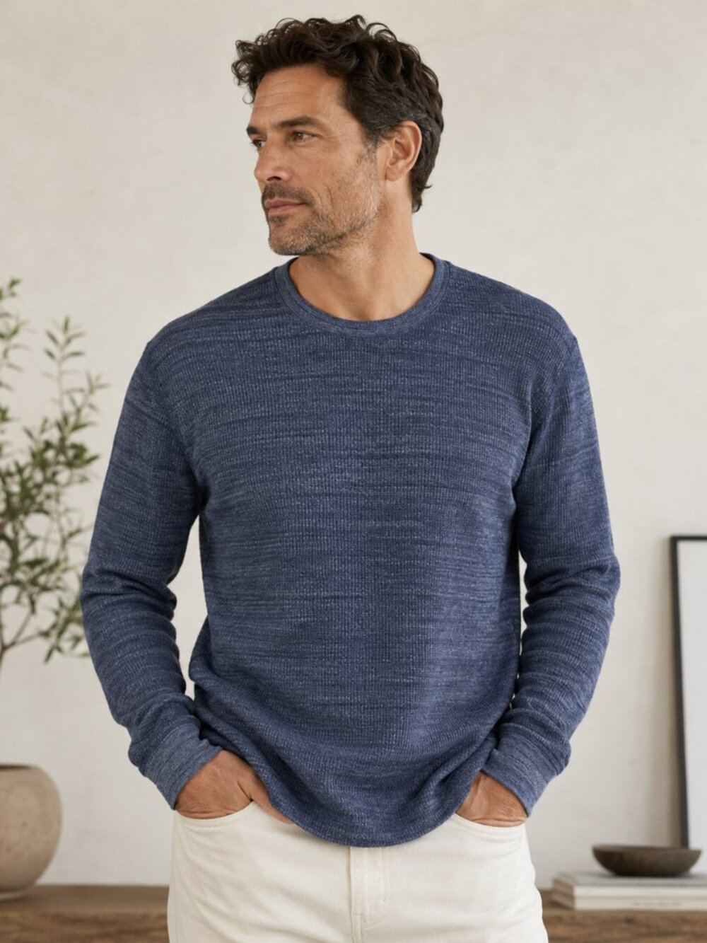 Vince SZ XL Heather Thermal Long Sleeve Crew Neck Shirt Coastal Blue $175